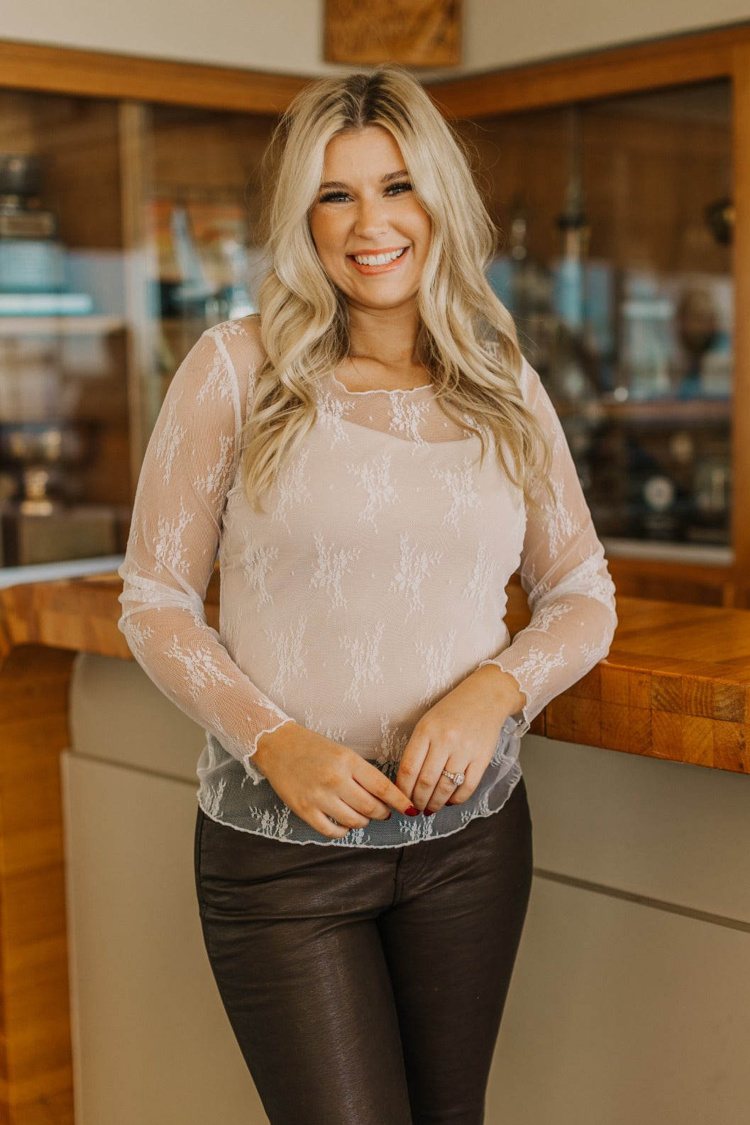 Lace Long-sleeve Top, White