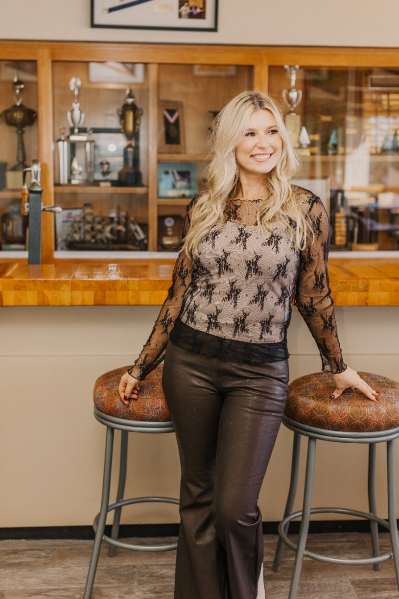 Lace Long-sleeve Top, Black