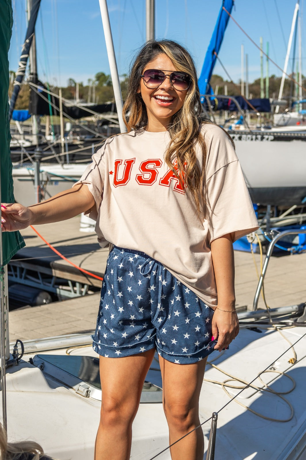 USA On Beige Relaxed Fit Tee