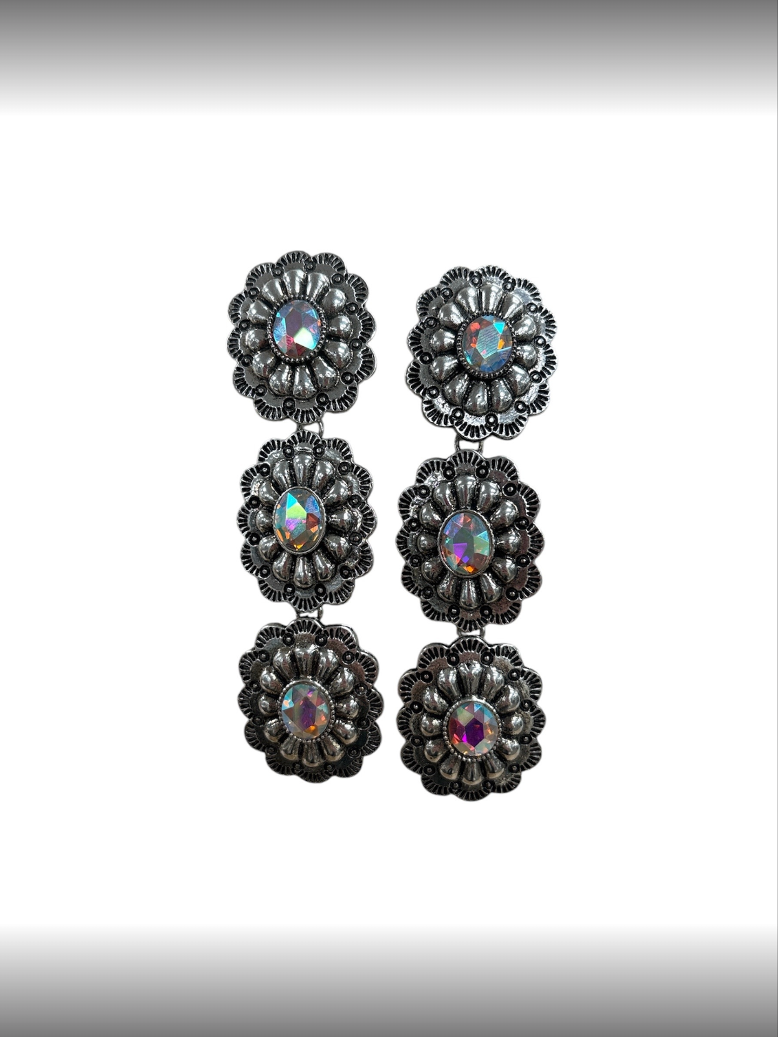 Triple Threat AB Crystal Drop Earrings, Silver