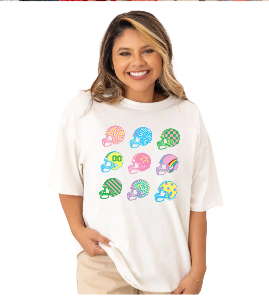 Football Hats on White Tee Shirt