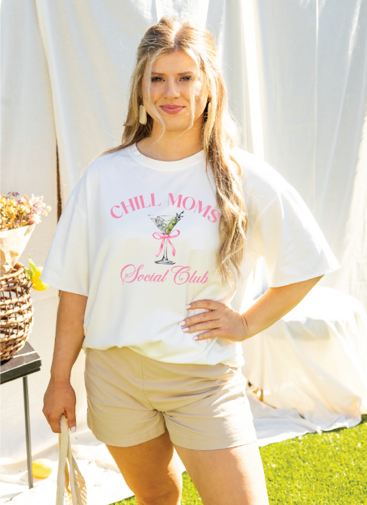 Chill Moms Social Club on White Tee Shirt