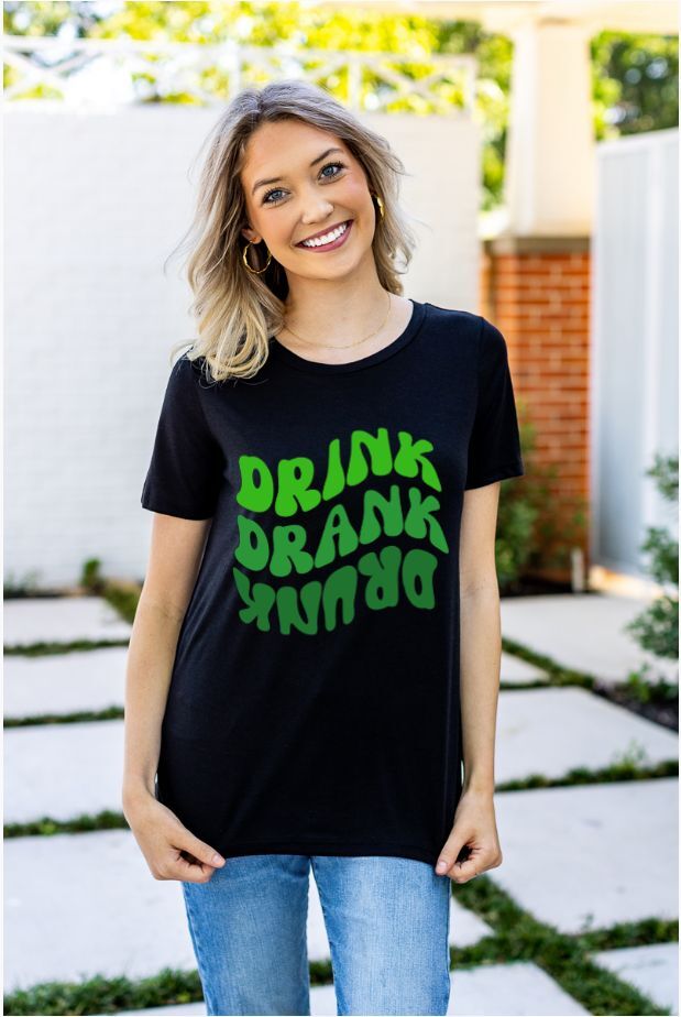 Drink Drank Drunk on Black Crewneck Tee