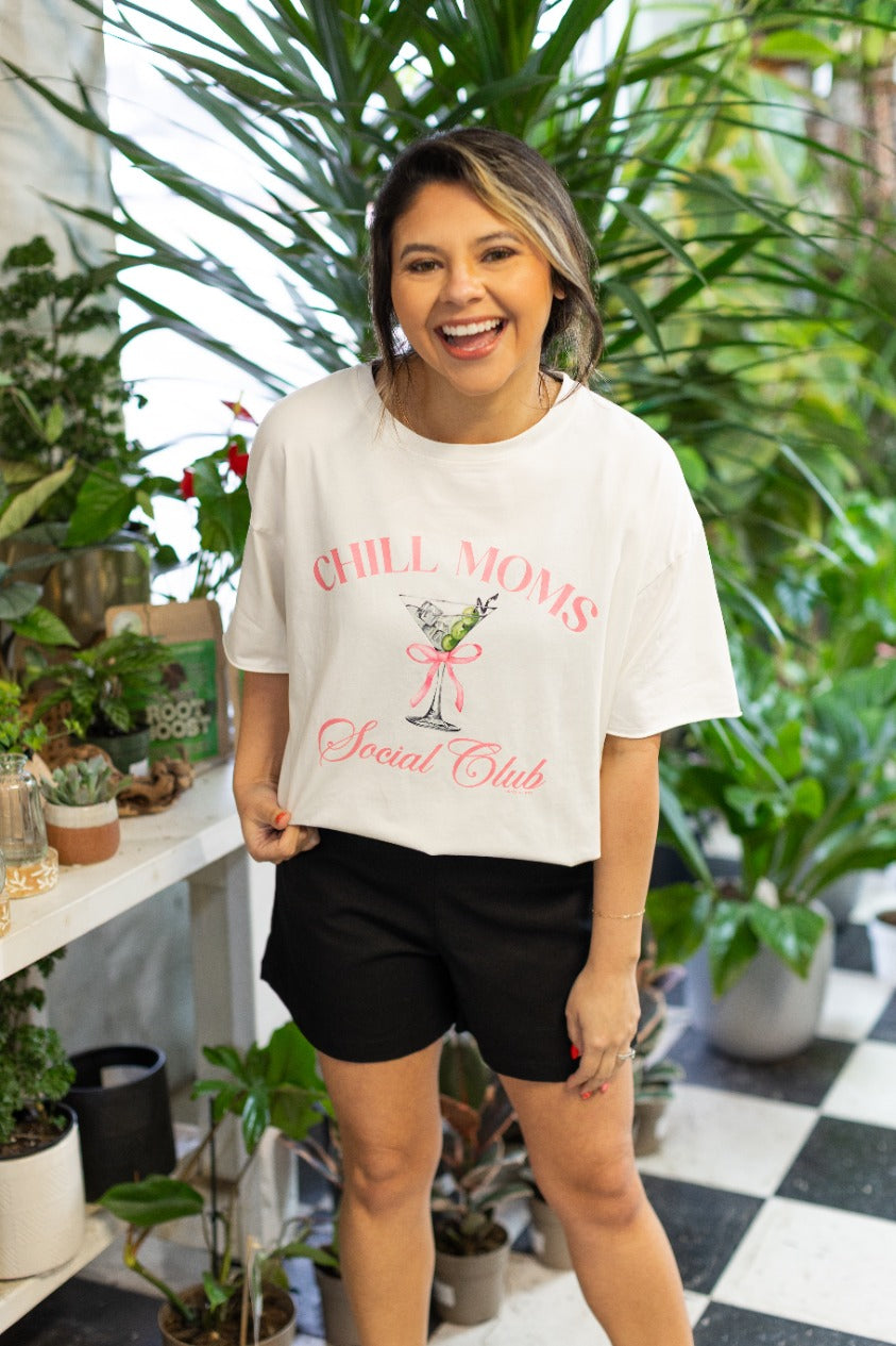 Chill Moms Social Club on White Tee Shirt