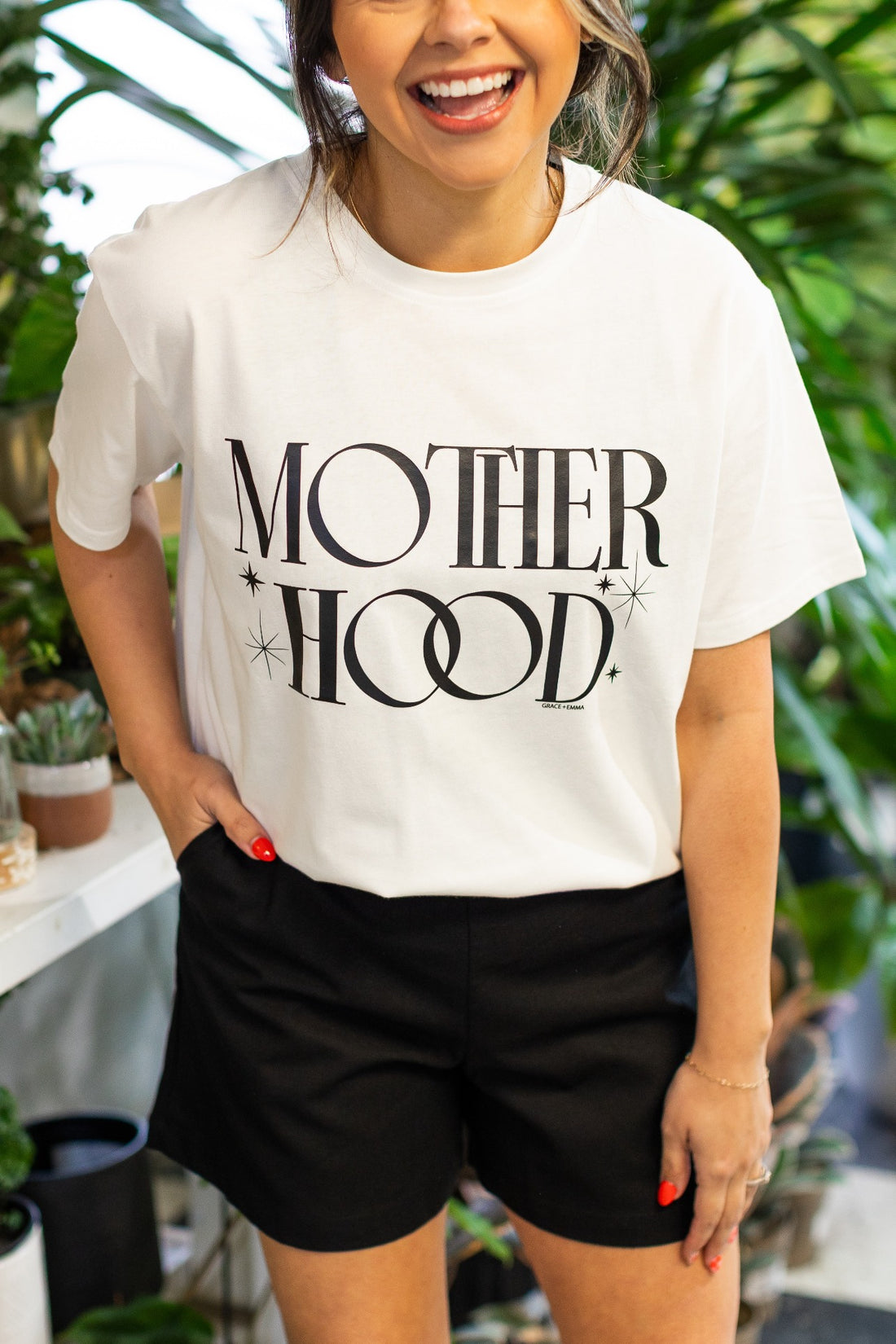 Mother Hood on White Tee Shirt