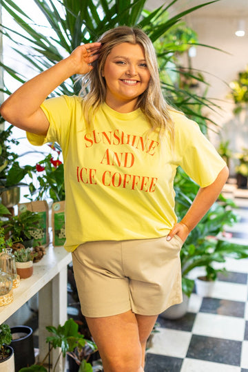 Sunshine & Ice Coffee On Yellow Relaxed Fit Tee