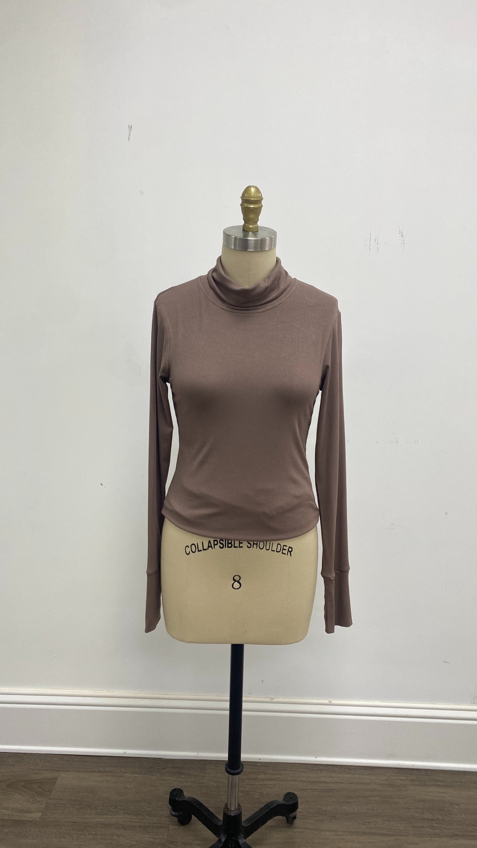 Ribbed Mock Neck, Brown