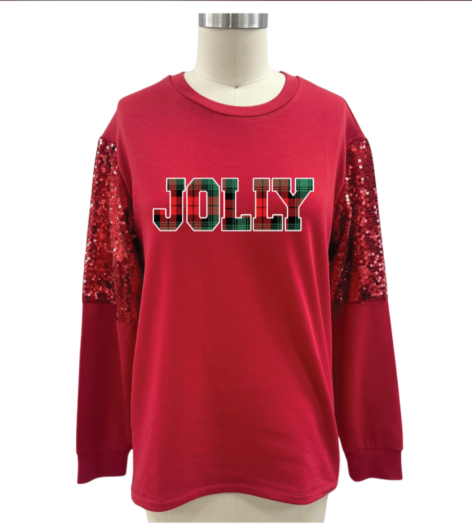 Jolly on Light Weight Sequins Crewneck, Red