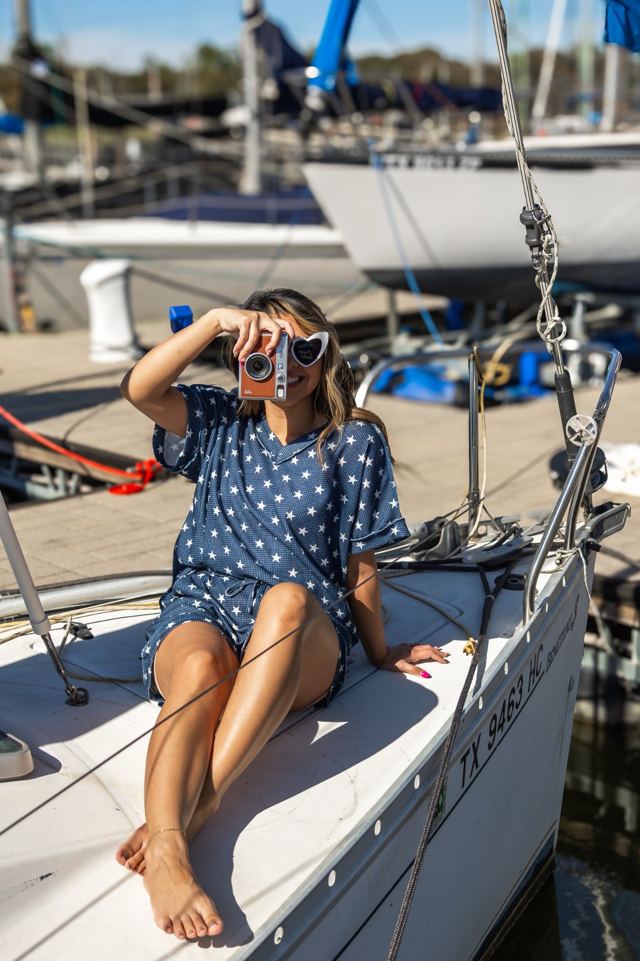 The Lucy Navy Stars Waffle Knit Top