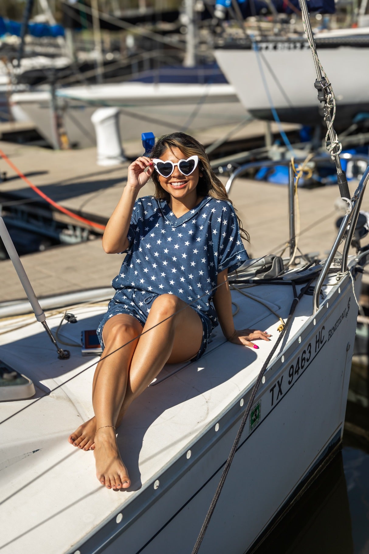 The Lucy Navy Stars Waffle Knit Top