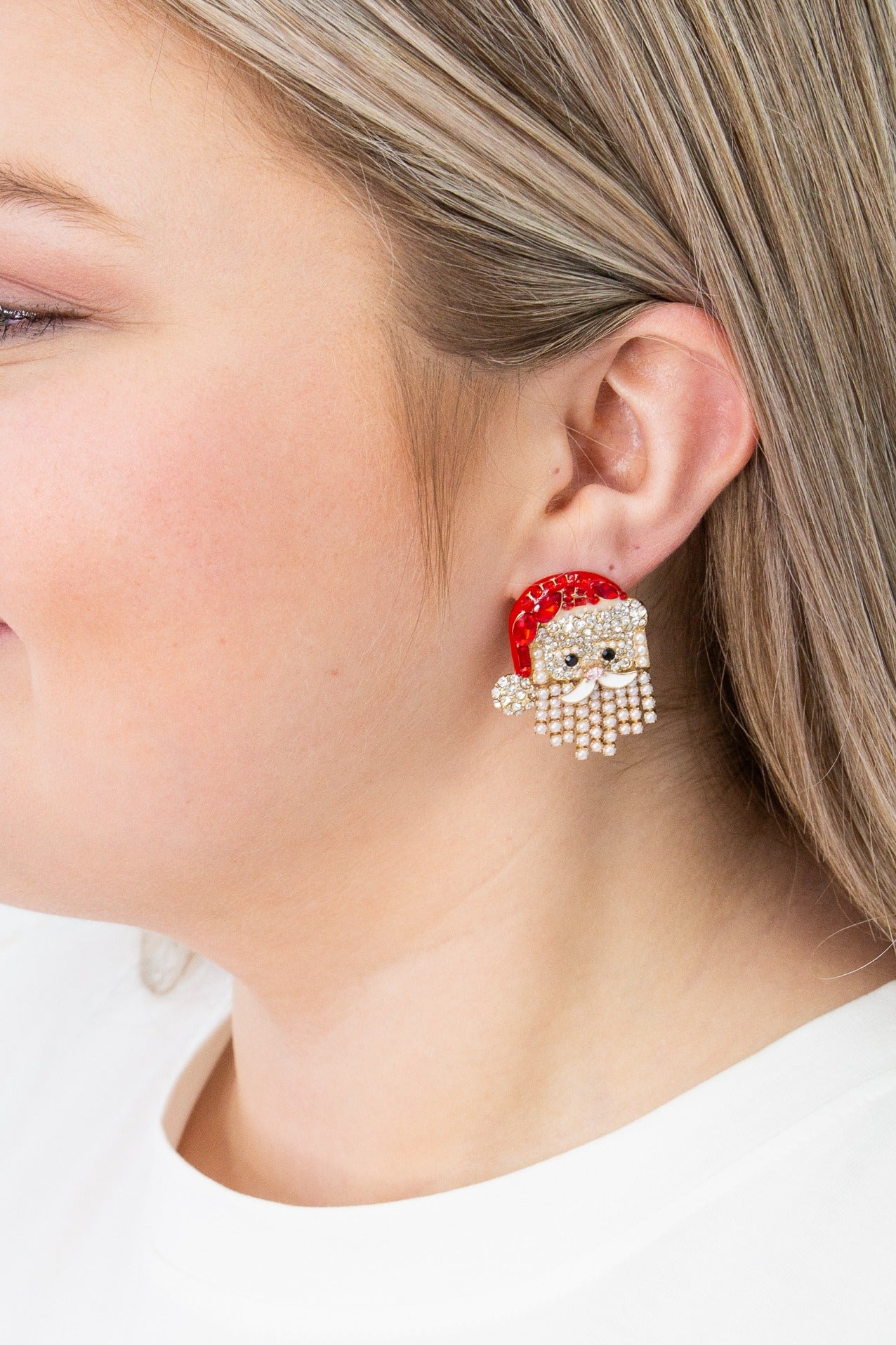 Rhinestone Santa Stud Earrings