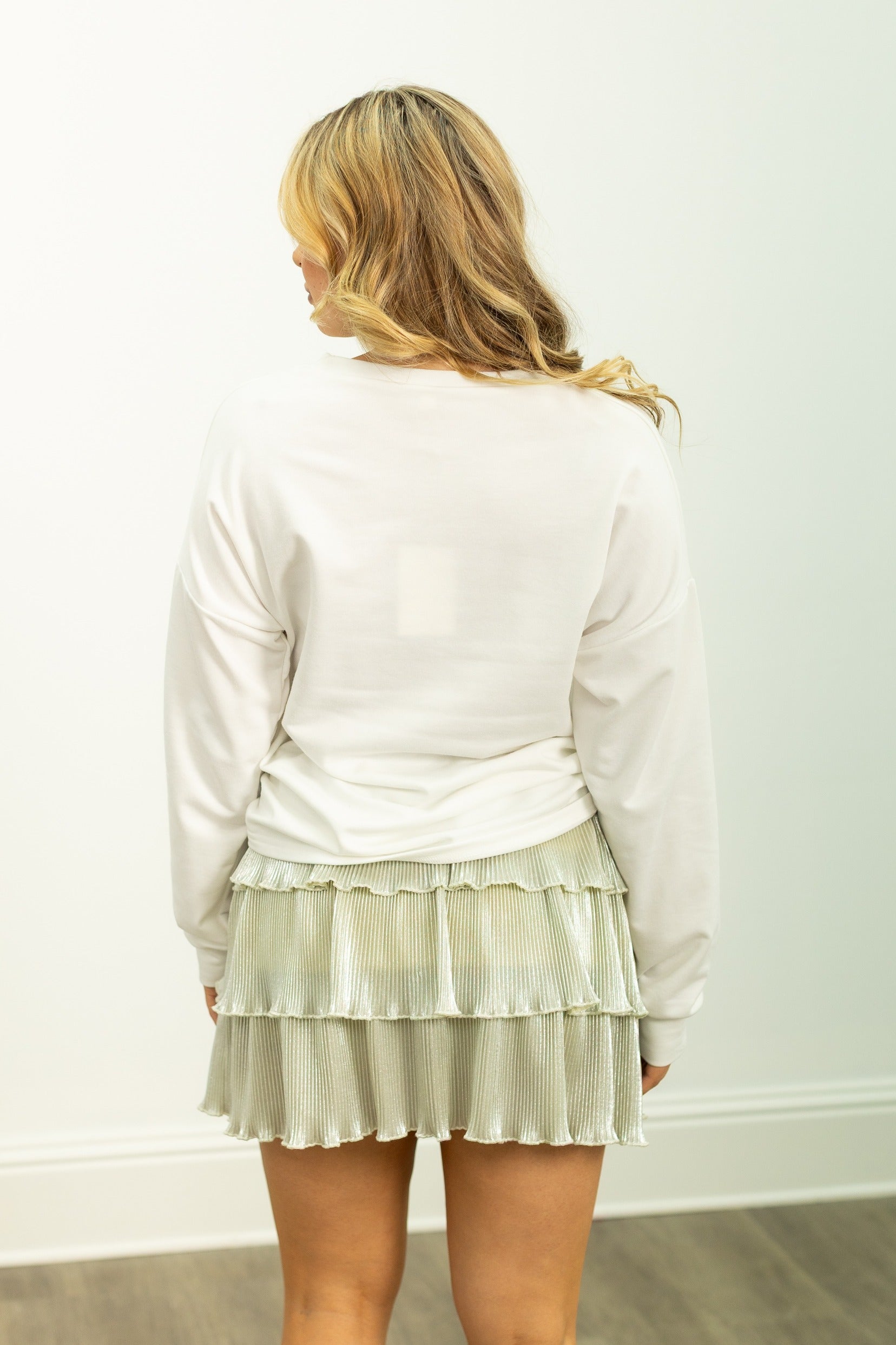 Fa La La La on French Terry Crewneck, White