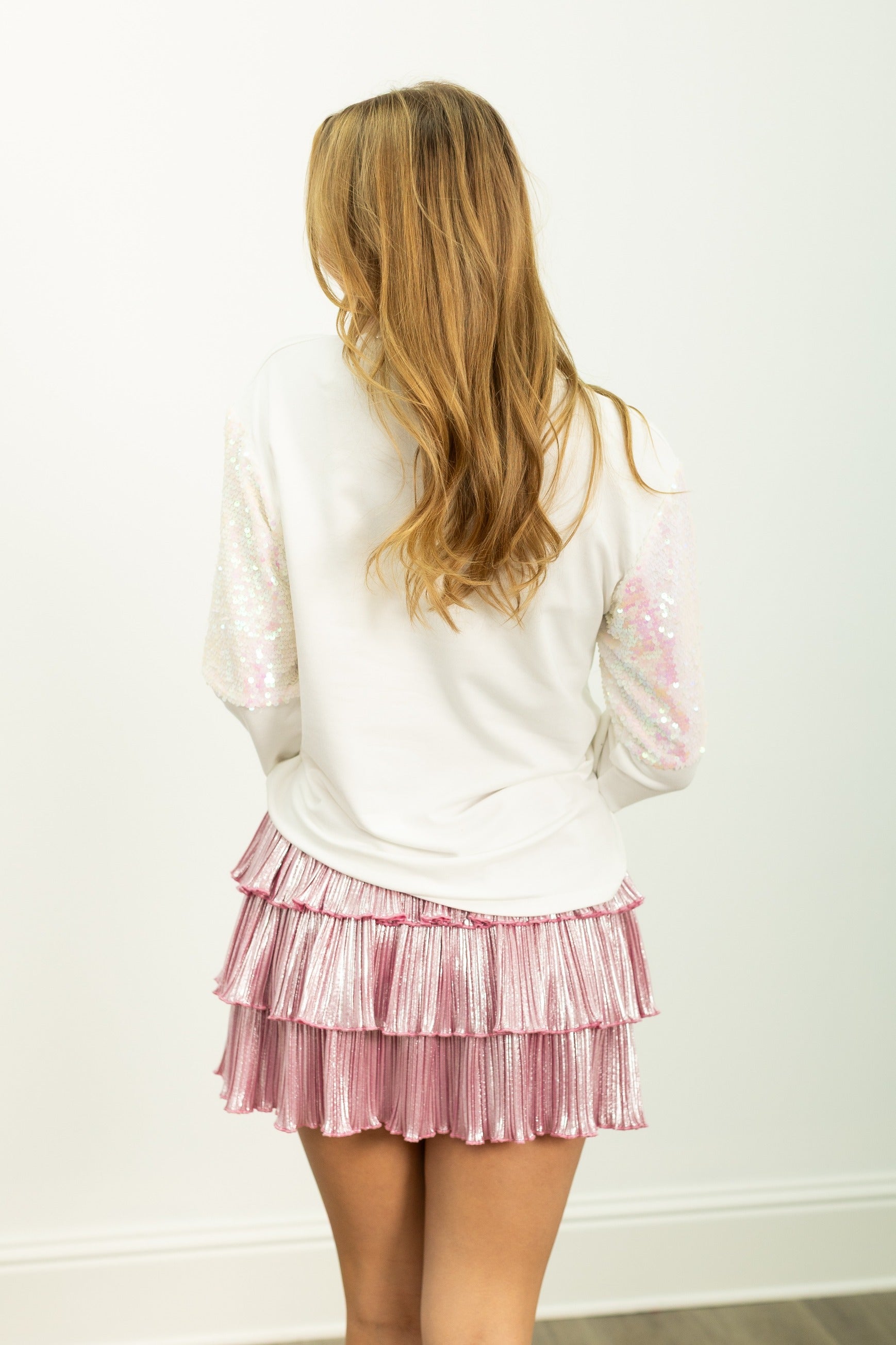 Ho Ho Ho on Light Weight Sequins Crewneck, White