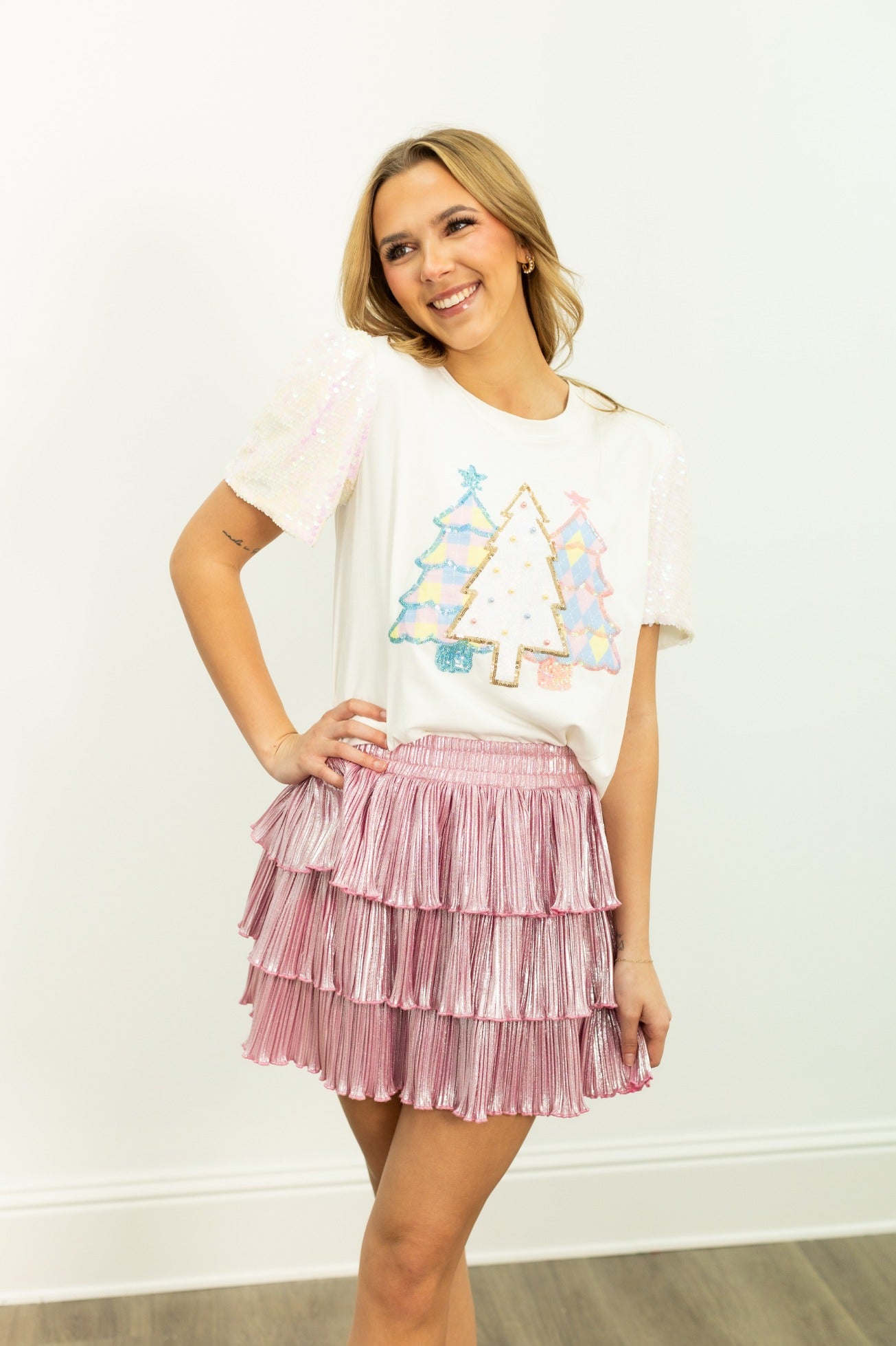 Festive Forest on Princess Top, White