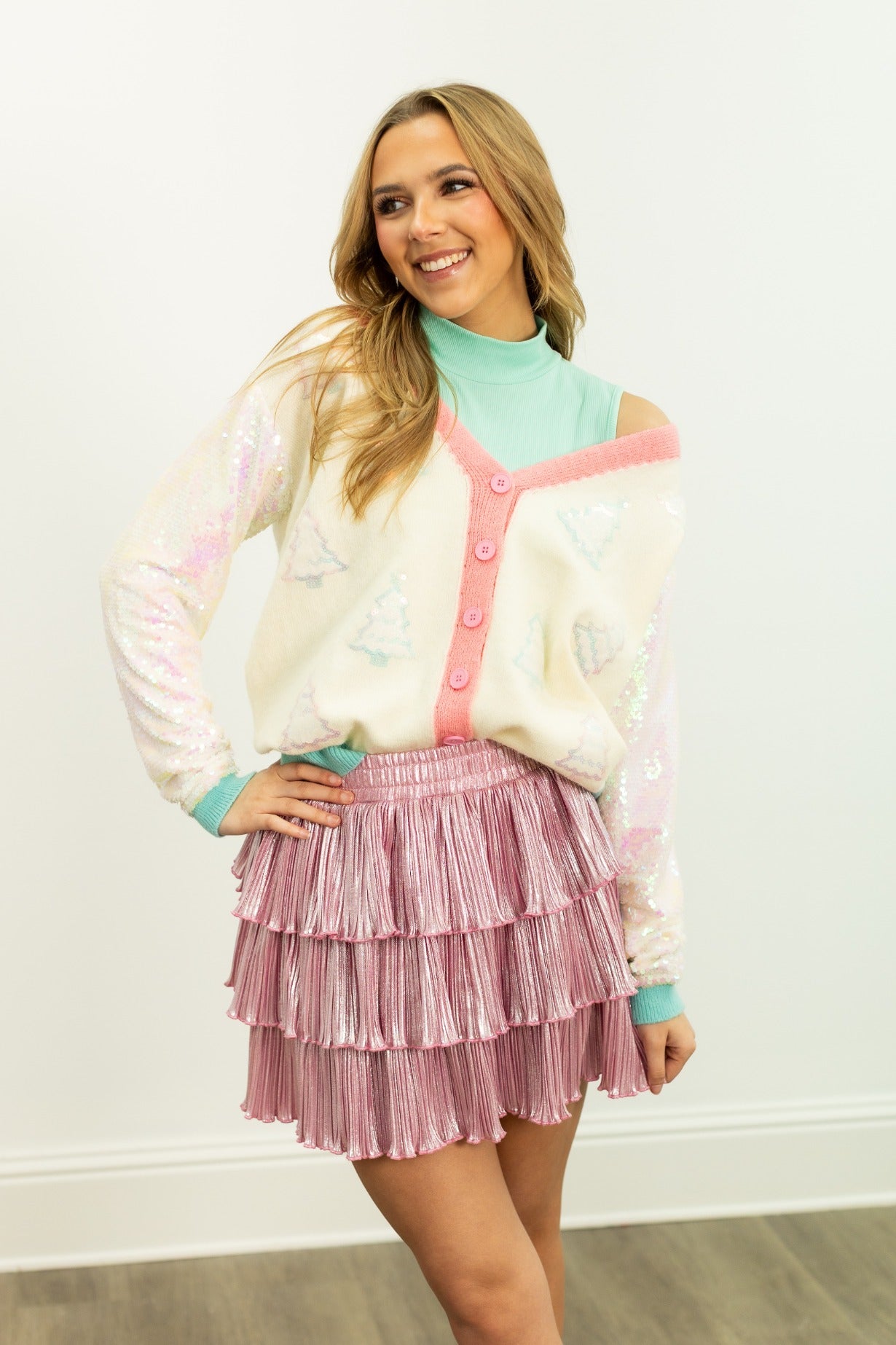 Glitter Trees Cardigan with Sequin Sleeves