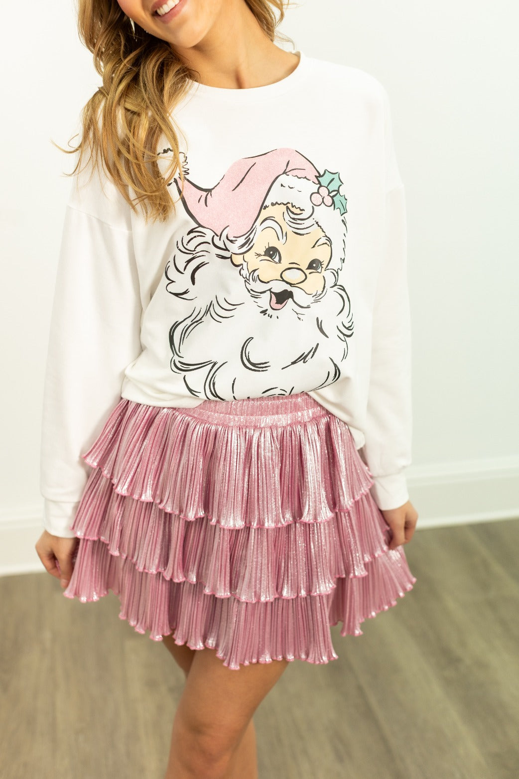 Cute Santa on French Terry Crewneck, White