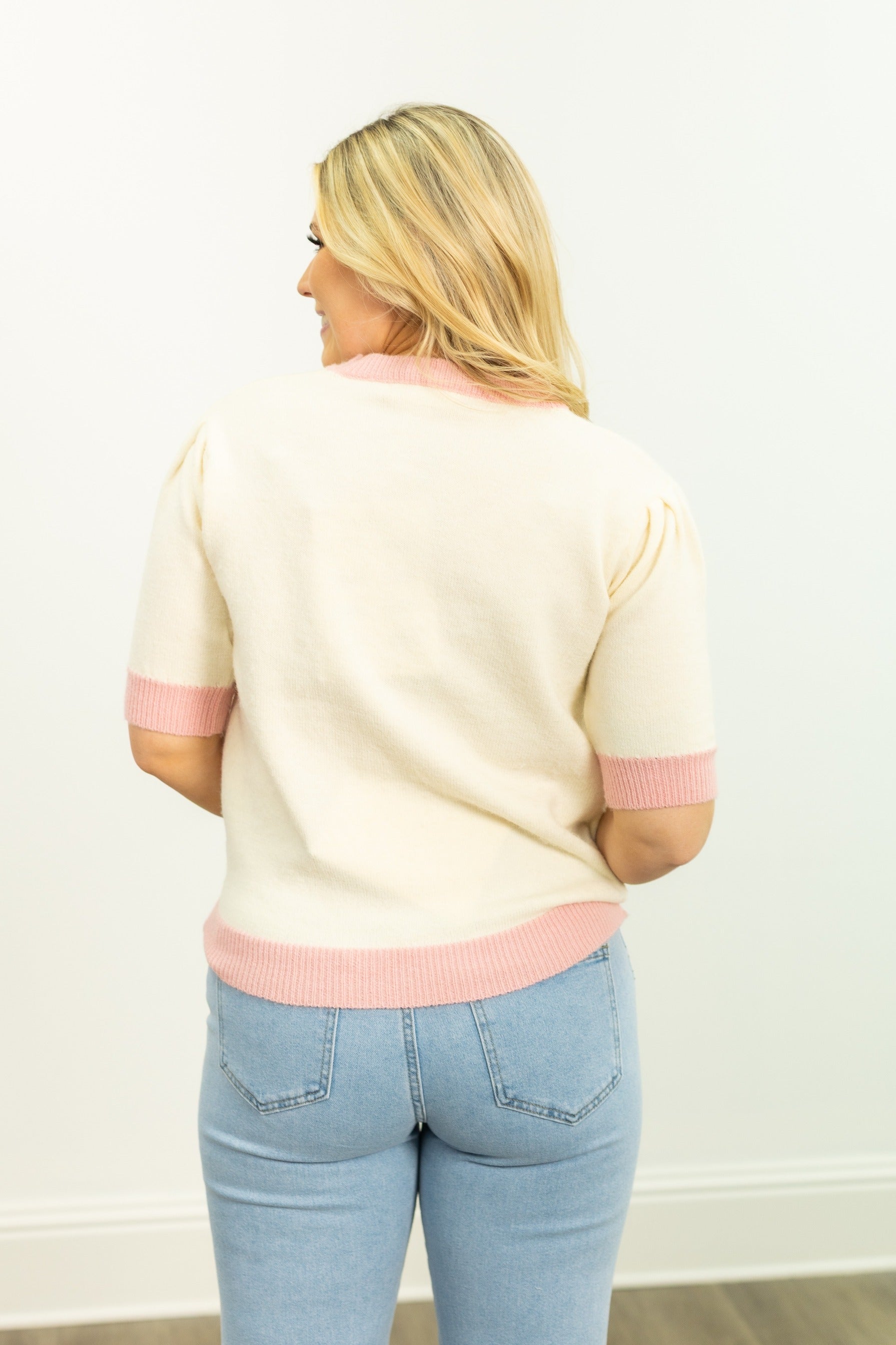 Glitter Peppermints on Puff Sleeve Knit Top