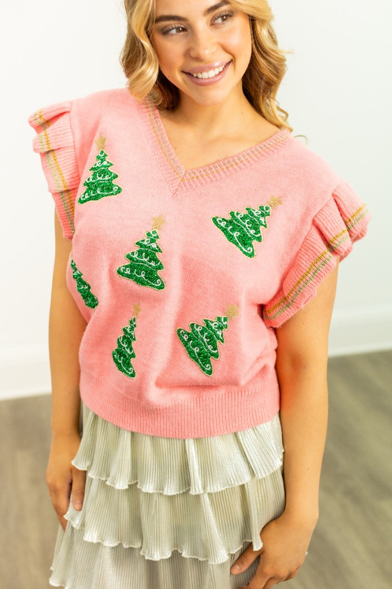Glitter Tree Patches Sweater Vest