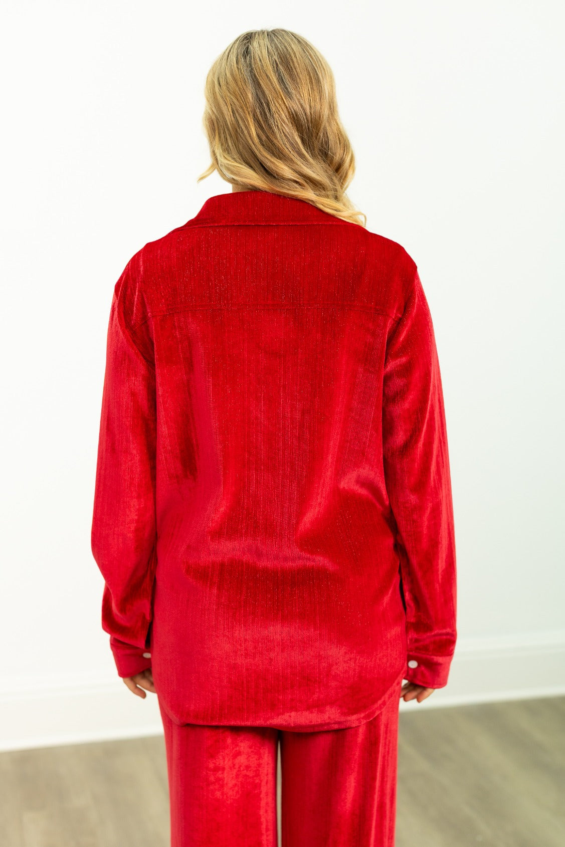 Velvet Button-Up Top, Red