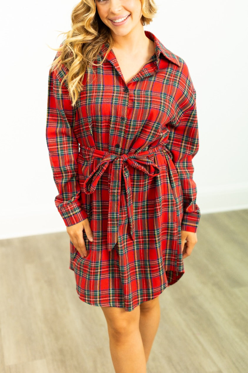 Flannel Dress, Red