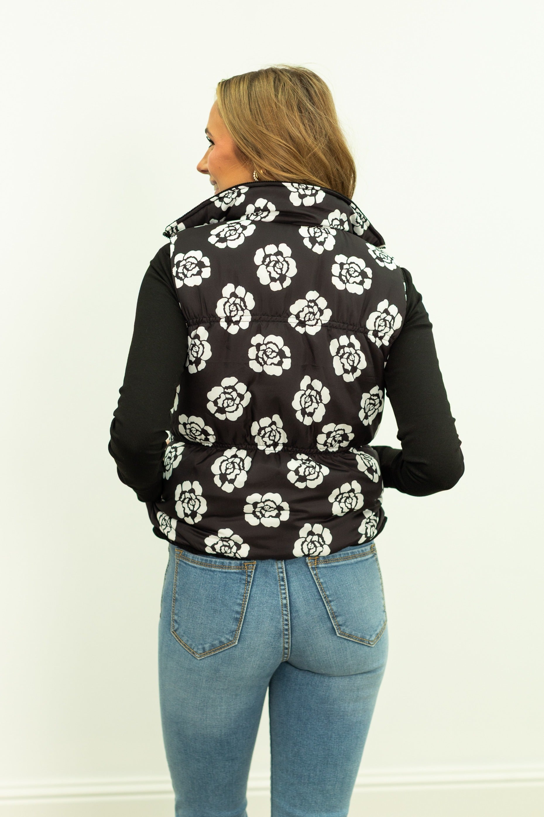 The Gillian Reversible Black and Floral Puffer Vest