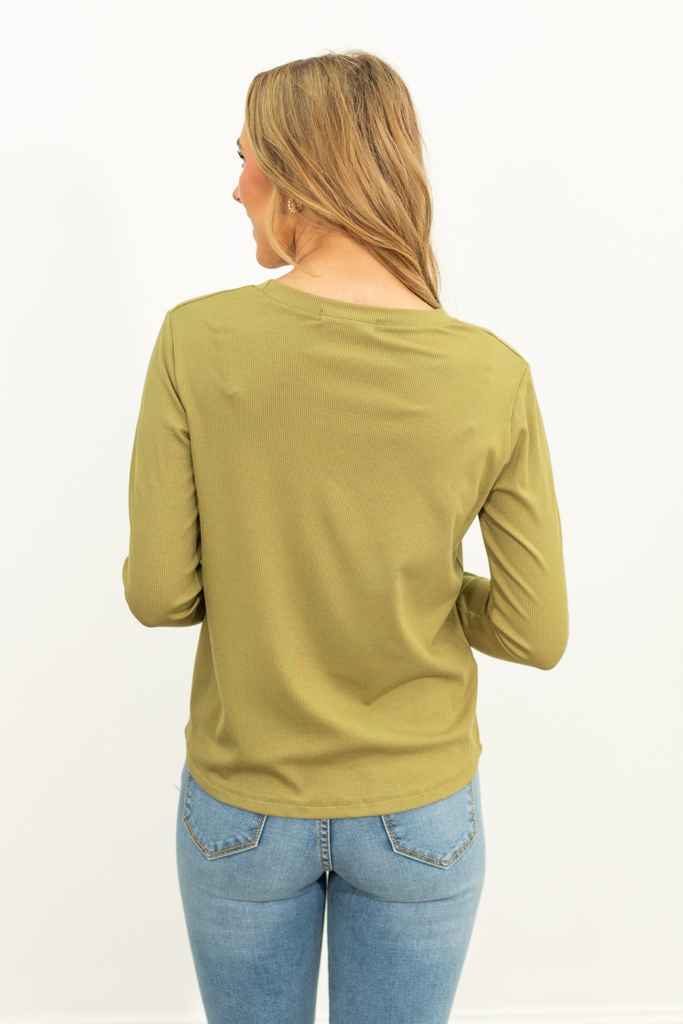 Ribbed Long-Sleeve Top, Olive