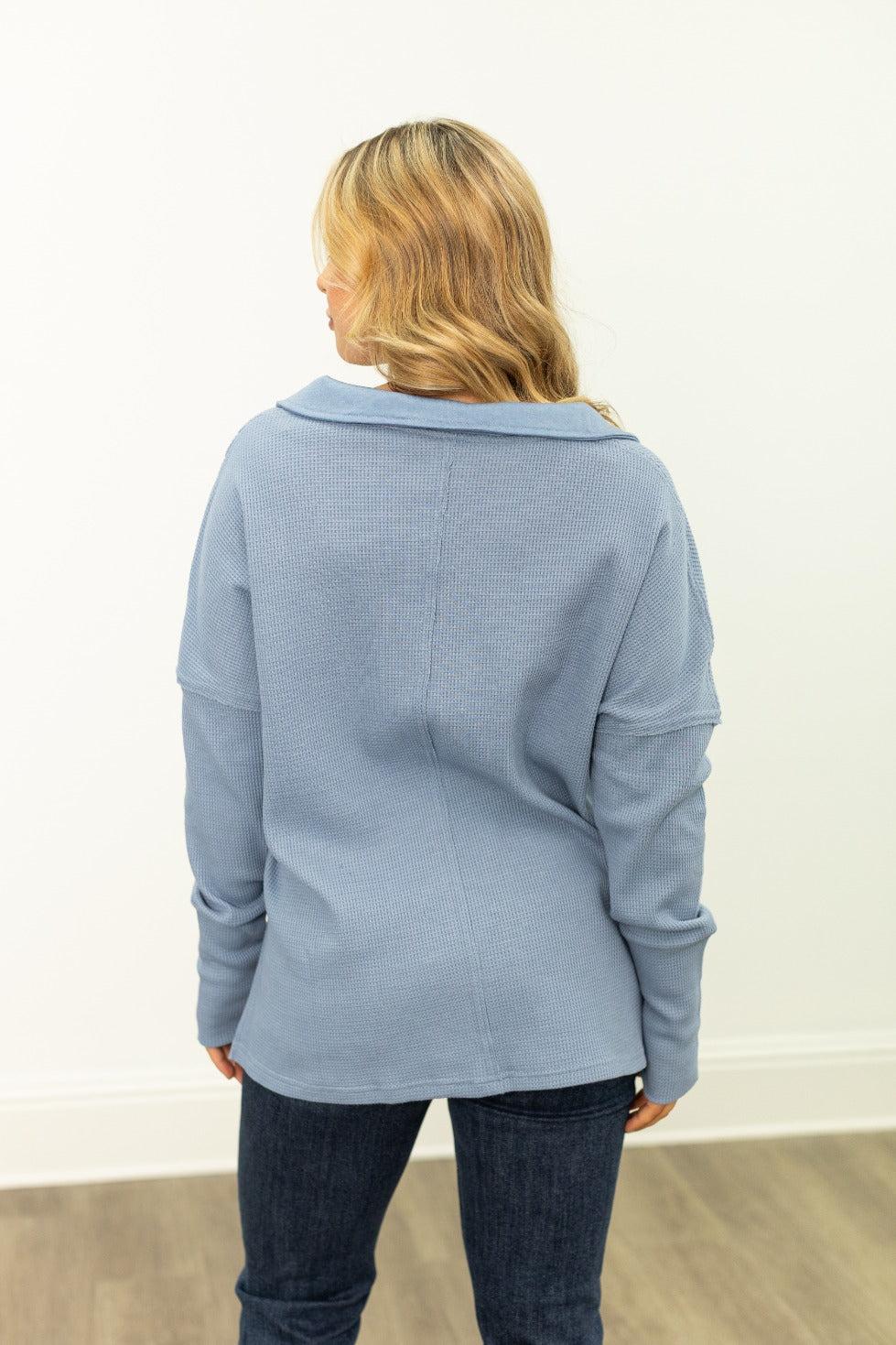 Waffle Knit Top, Blue