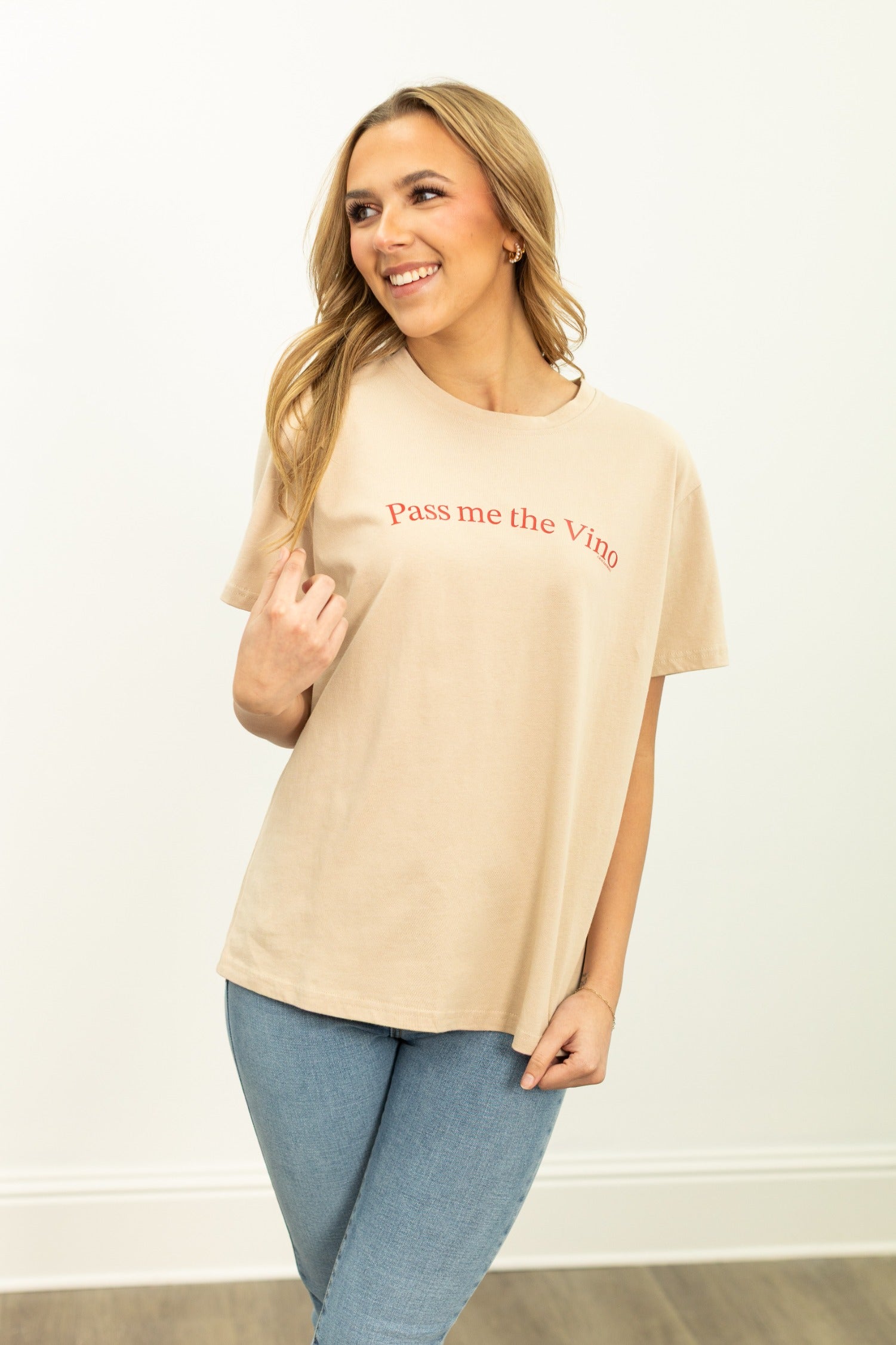 Pass Me the Vino on Beige Tee Shirt