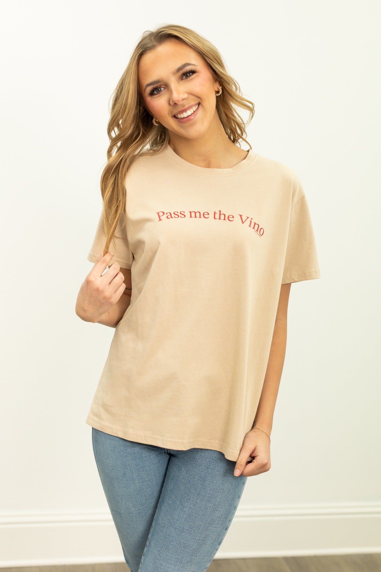 Pass Me the Vino on Beige Tee Shirt