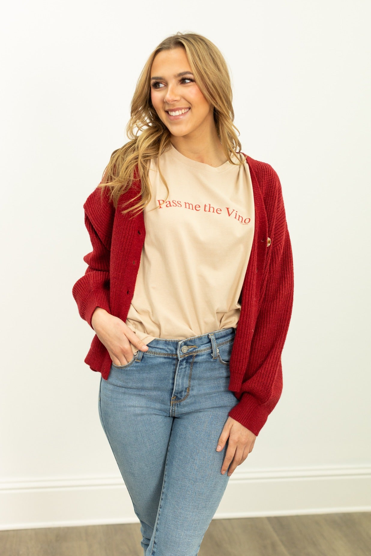 Pass Me the Vino on Beige Tee Shirt