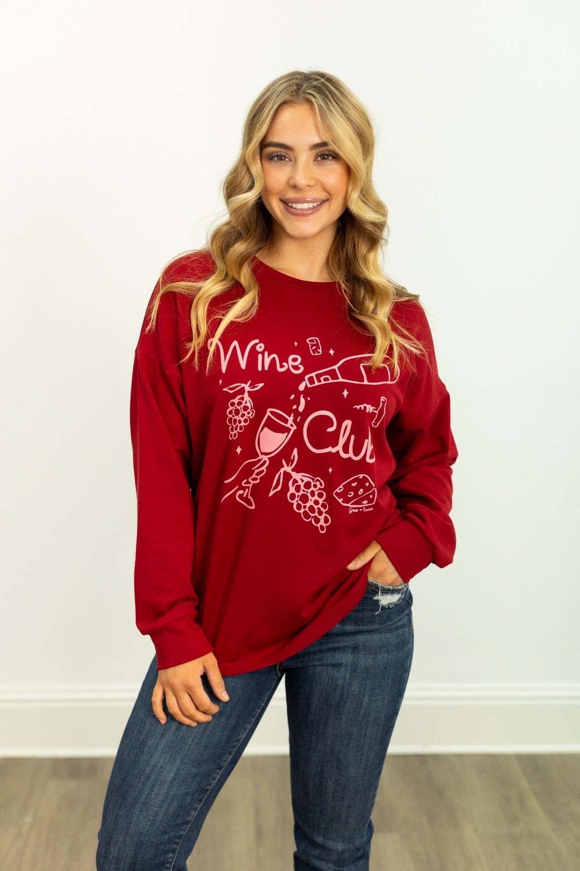 Wine Club on Light Weight Sweatshirt, Maroon