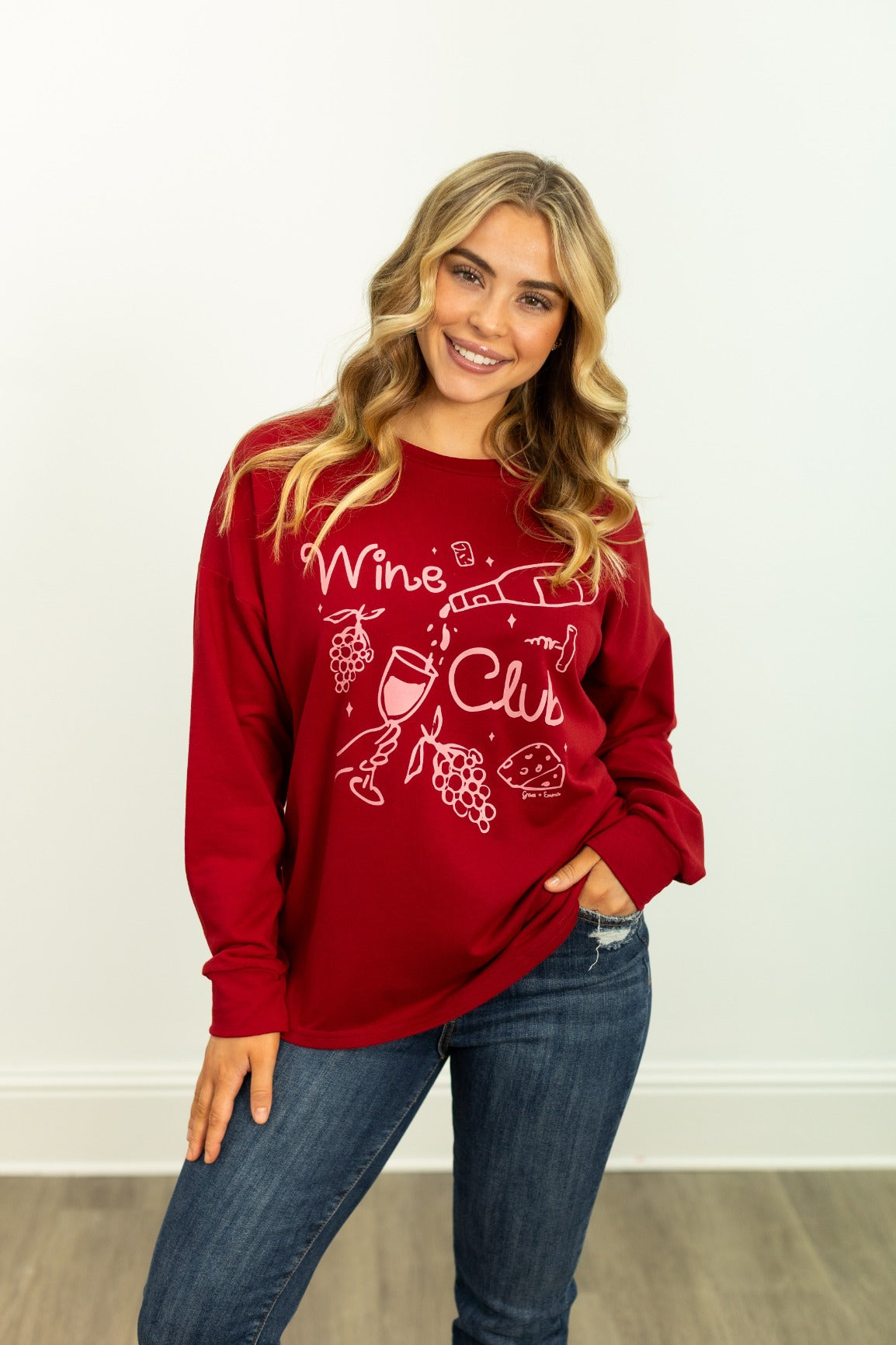 Wine Club on Light Weight Sweatshirt, Maroon