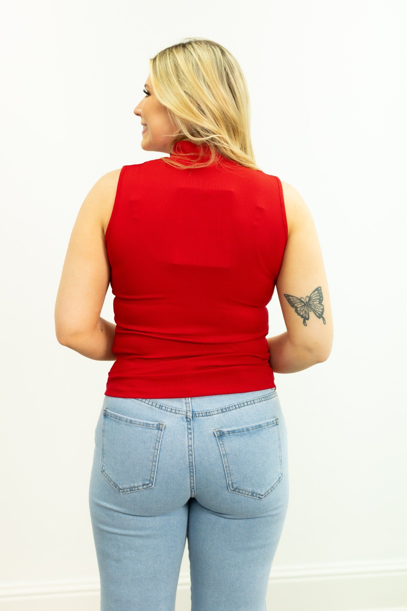 Sleeveless Ribbed Turtleneck, Red