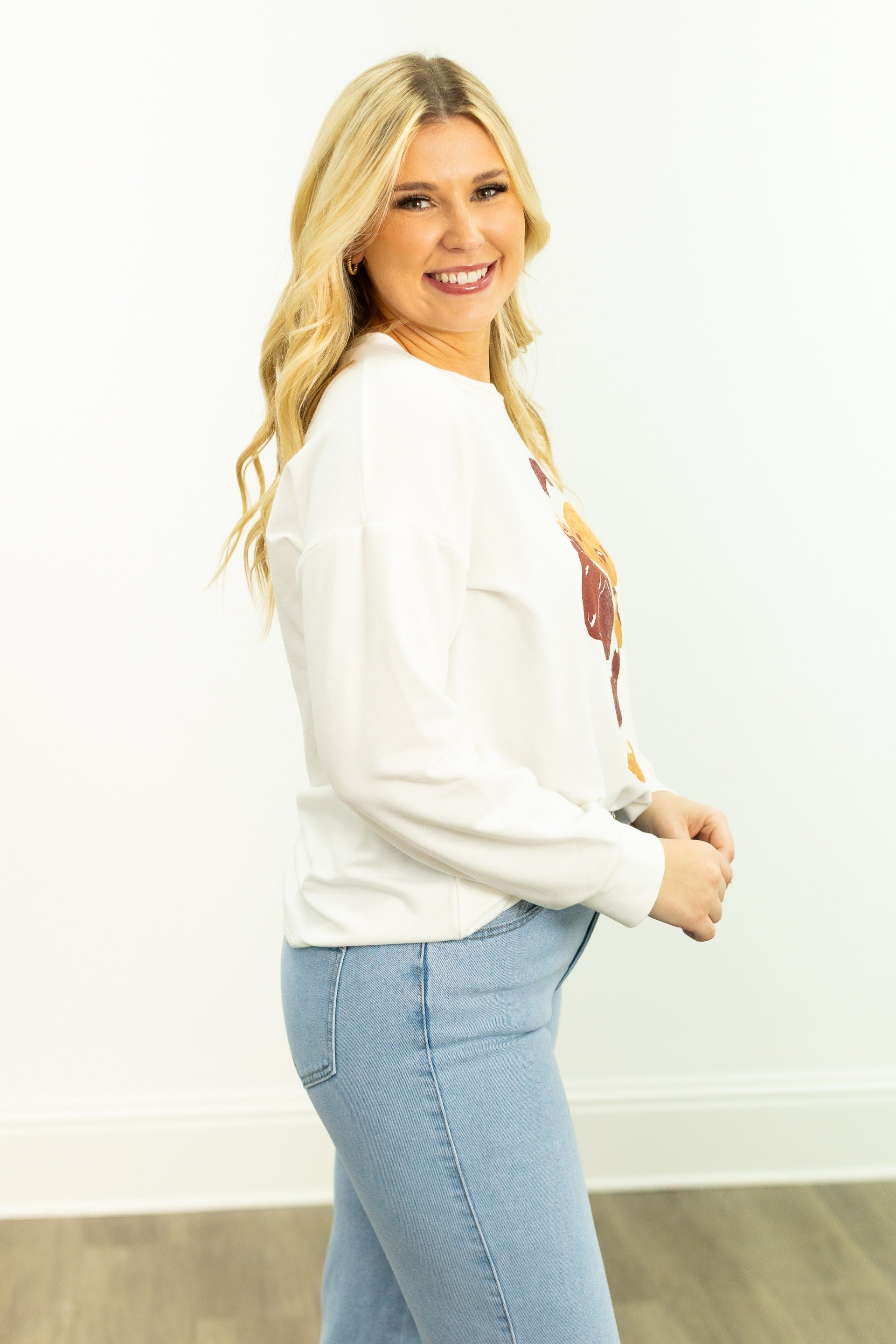 Teddy Bear Santa on French Terry Crewneck, White