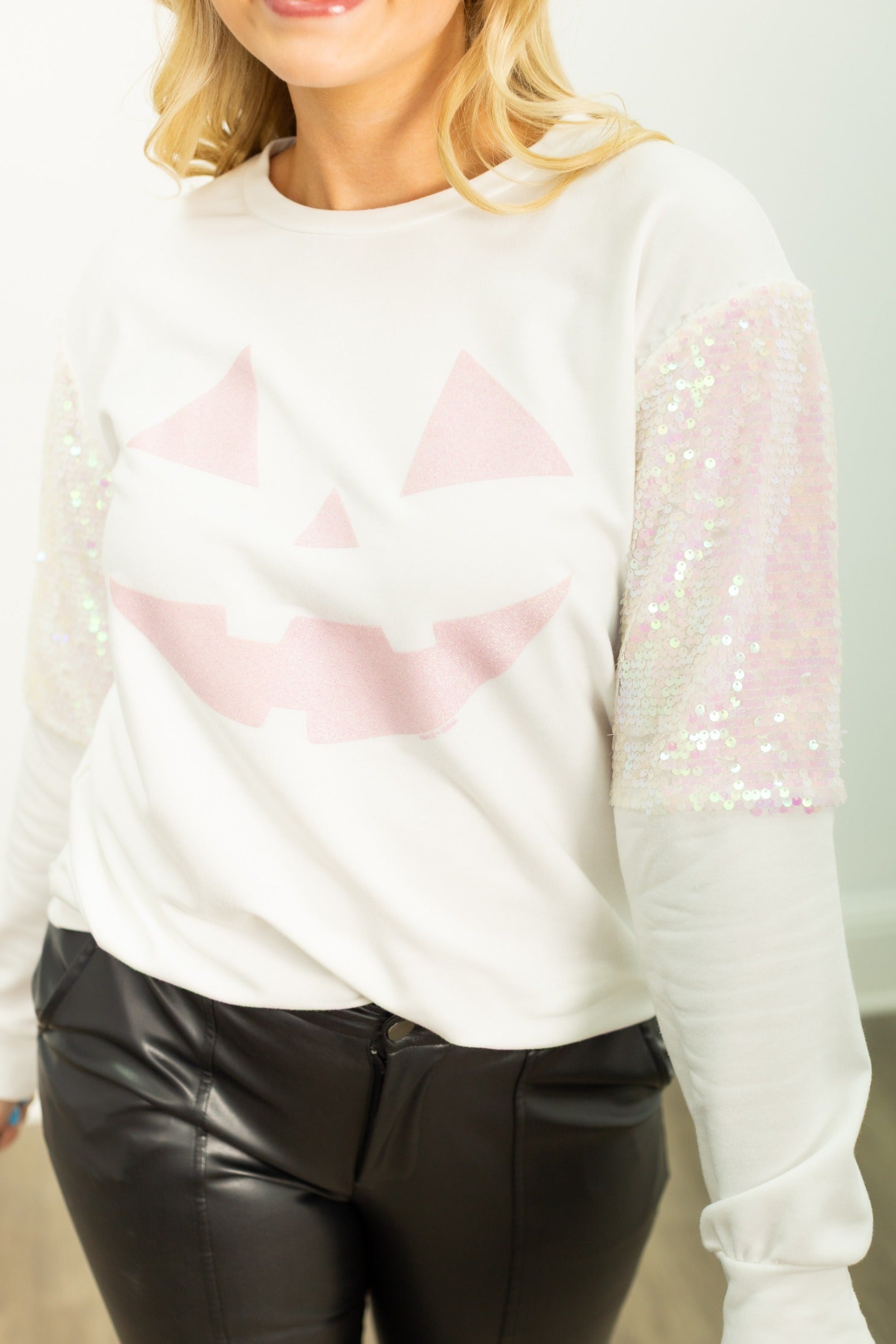 Jack-o'-lantern on Sequins Sweatshirt, White