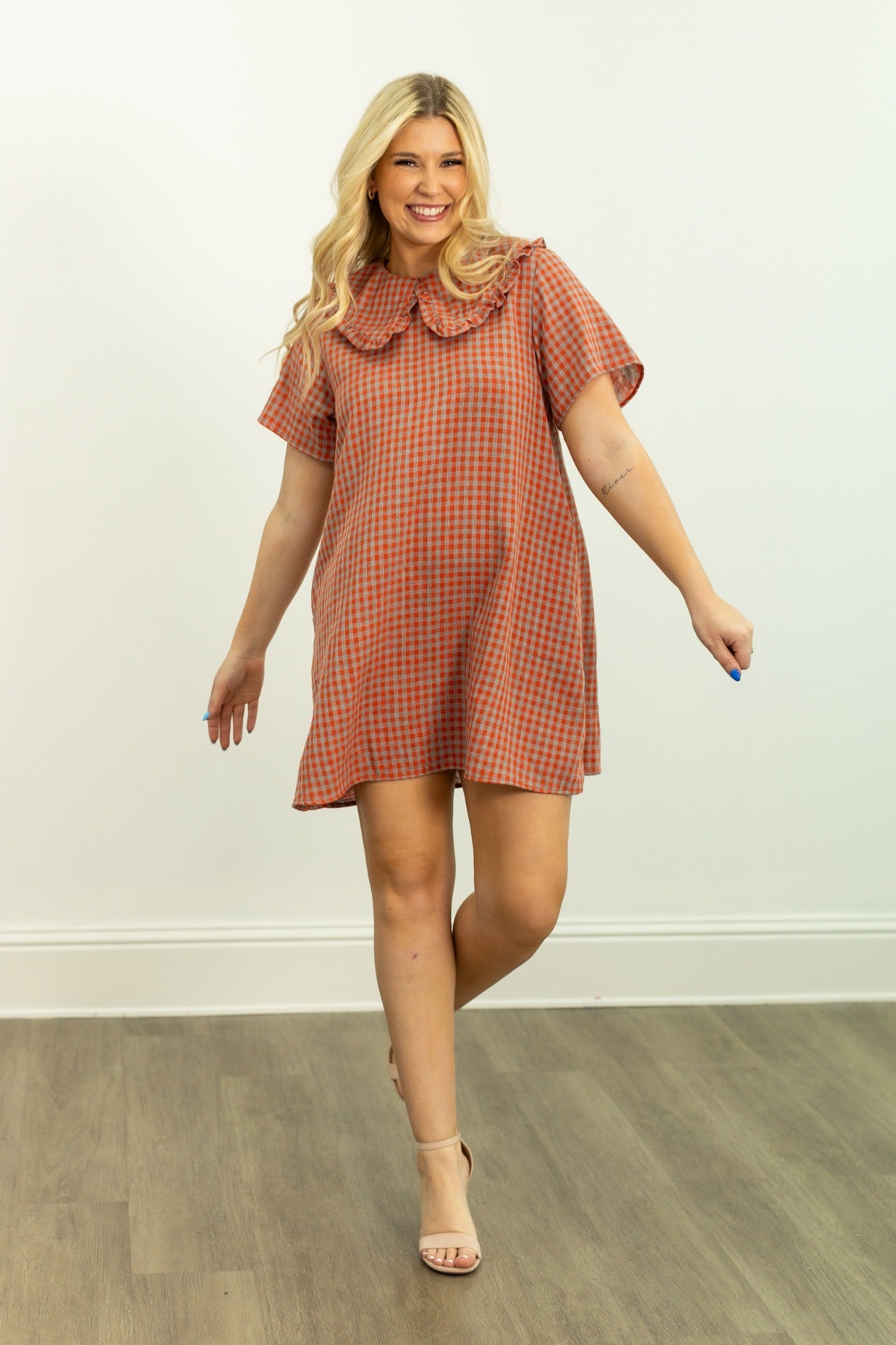 Orange and Grey Gingham Dress