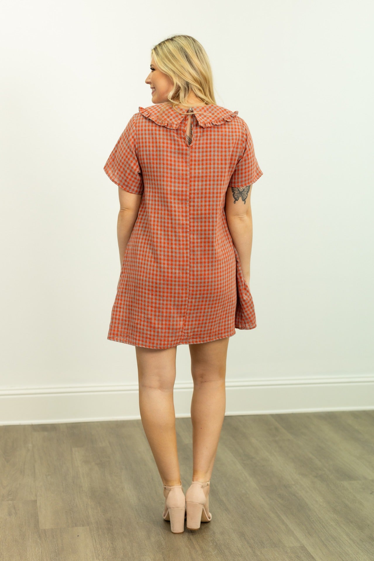 Orange and Grey Gingham Dress