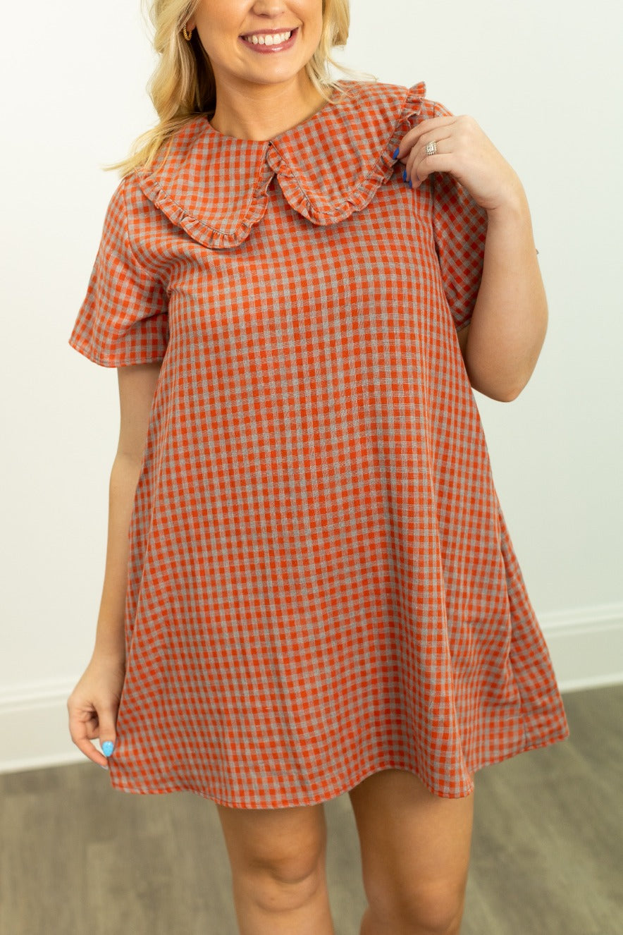 Orange and Grey Gingham Dress