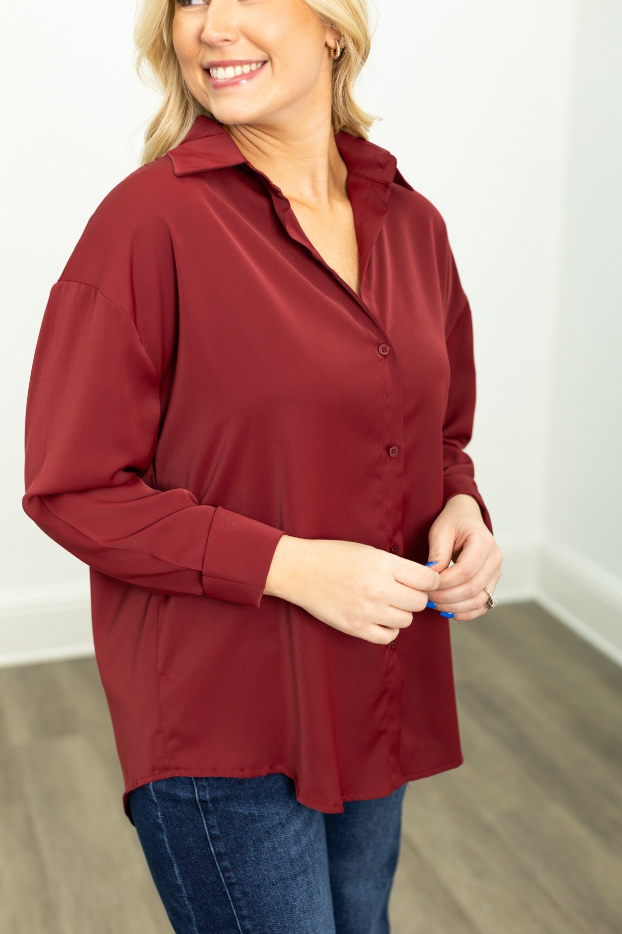 The Kathryn Button-Up, Maroon