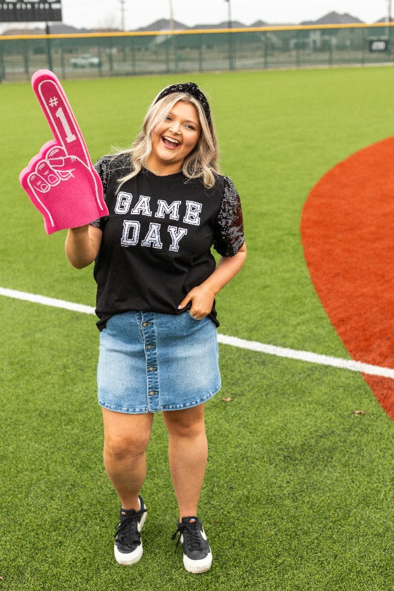 Gameday Silver Glitter on Princess Top, Black