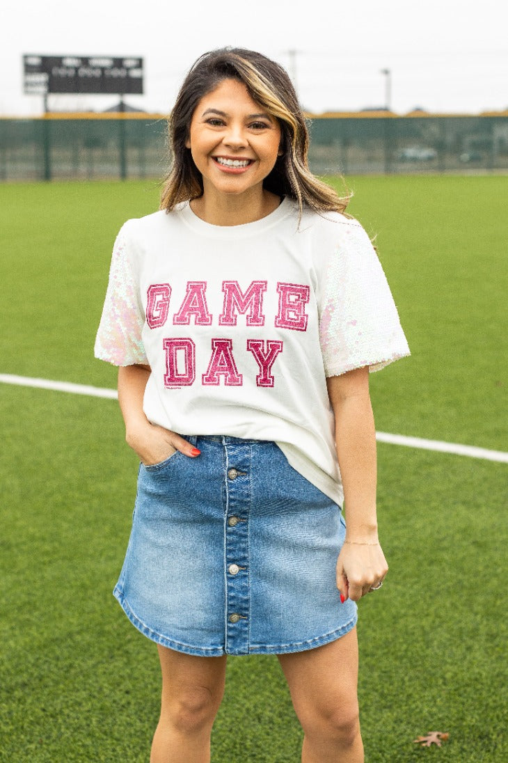 Gameday Pink Glitter on Princess Top, White