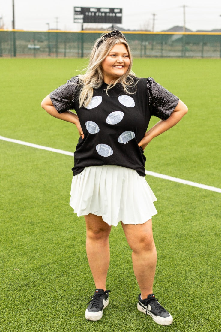 Glitter Football on Princess Top, Black
