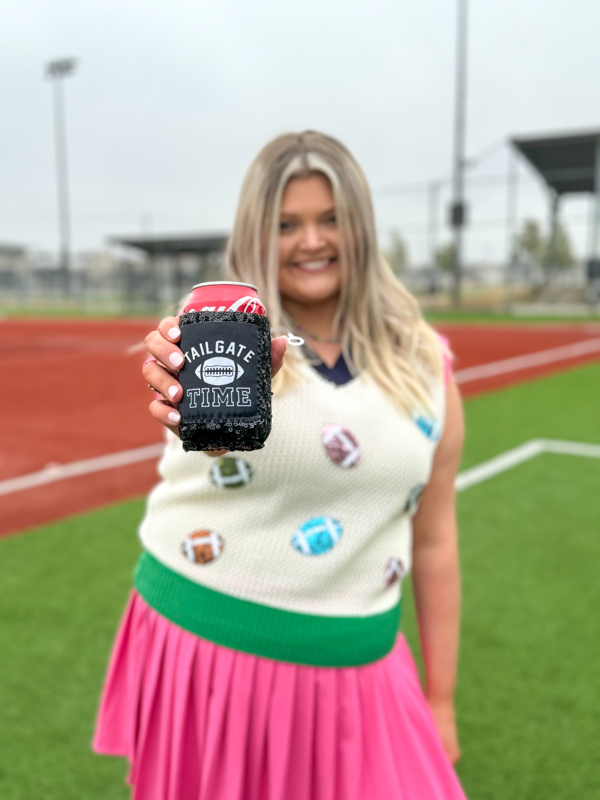 Peachy Keen Tailgate Time Black Sequin Can Coolers