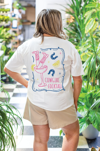 Cowgirl Cocktail on White Tee Shirt