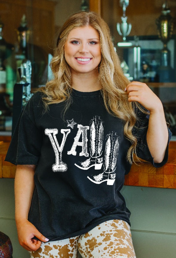 Y'all on Black Boxy Tee