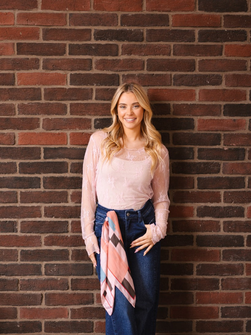 Lace Long-sleeve Top, Light Pink