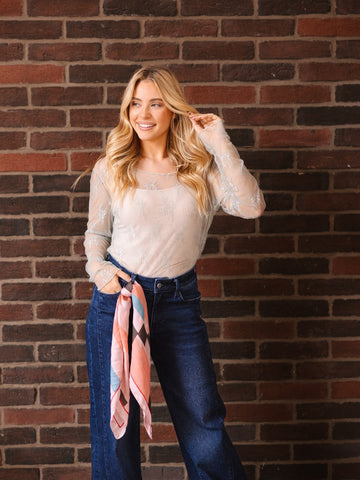 Lace Long-sleeve Top, Sage