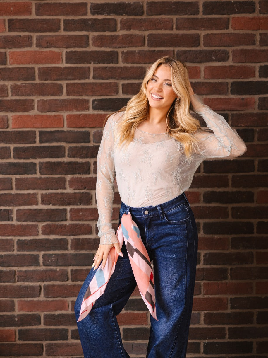 Lace Long-sleeve Top, Sage