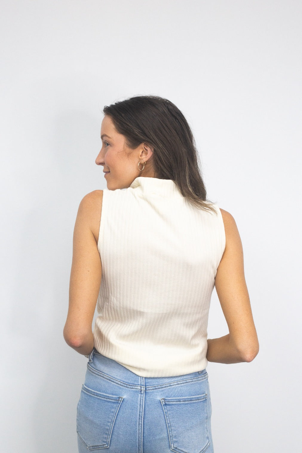 Sleeveless Ribbed Turtleneck, Ivory