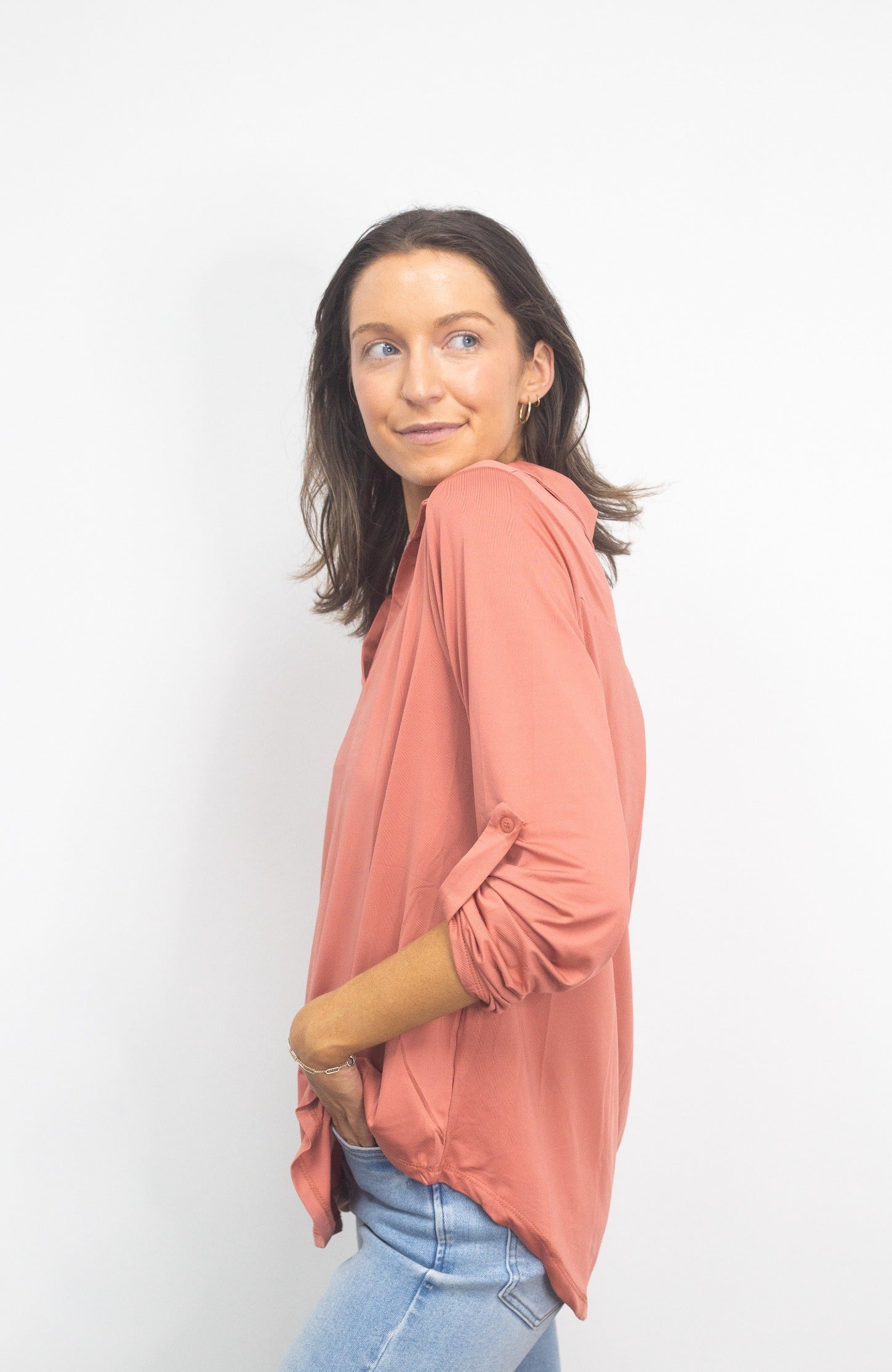 Gemma V-Neck Top, Dark Pink